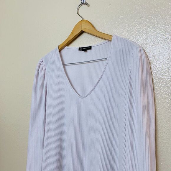 3/$35 Inc Plus Size Ribbed-Knit Puff-Sleeve Top Size 2X White Stretch Fitted - Picture 3 of 12
